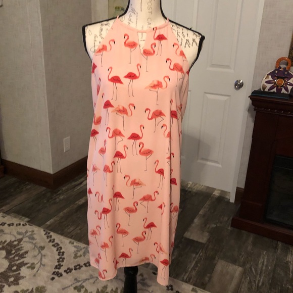 Finn & Grace pale pink flamingo midi dress S - Picture 2 of 6